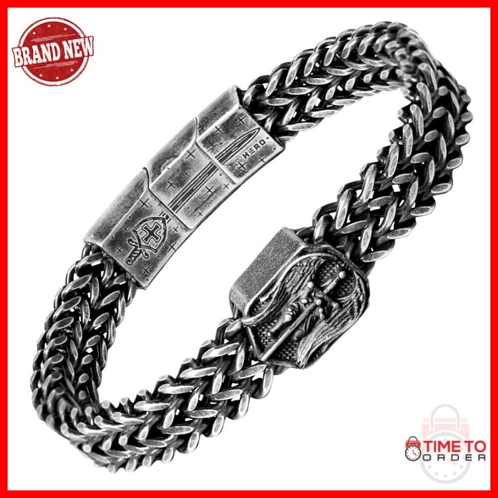 Stainless Steel Saint Michael Bracelet, Adjustable Link Chain, Faith Protection